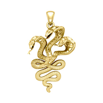Fierce and Ferocious Solid Yellow Gold Three Headed Cobra Pendant GPD5092